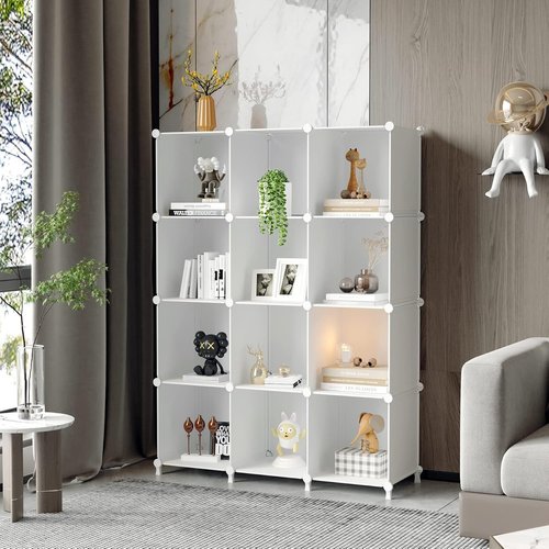 AWTATOS Cube Storage Organizer - 12 Cube Bookshelf with Stackable Design for Home & Bedroom - White