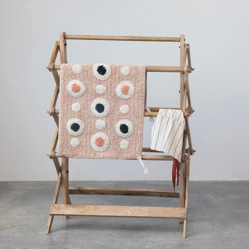 Boho Cotton Tufted Bath Mat with Circle Pattern and Tassels, Multicolor