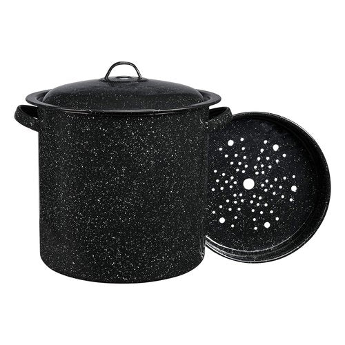 Granite Ware 15.5 Qt Steamer Pot With Rack, Black - Multi-Tier Steam Pot for Cooking Tamales, Seafood, Vegetables - Durable Porcelain Cookware with Steel Core - Everyday Versatile Cookware