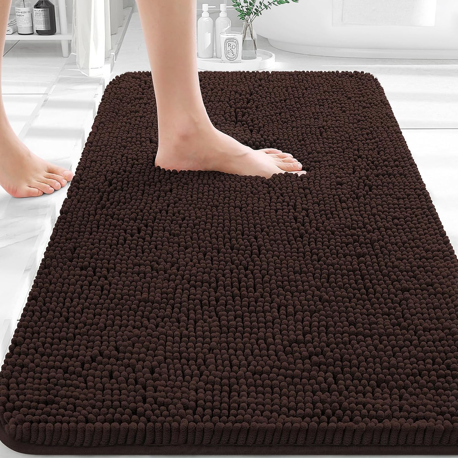 OLANLY Bathroom Rugs - Extra Soft Absorbent Chenille Mats | Quick Dry, Machine Washable, 36x24, Brown