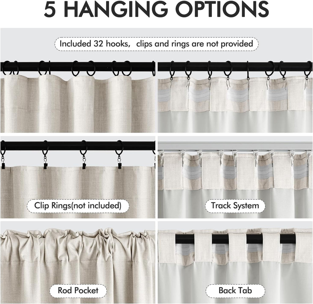 MIULEE 100% Blackout Curtains - Thick Luxury Faux Linen Drapes | 84 Inch Long, Birch, 2 Panels Set for Bedroom