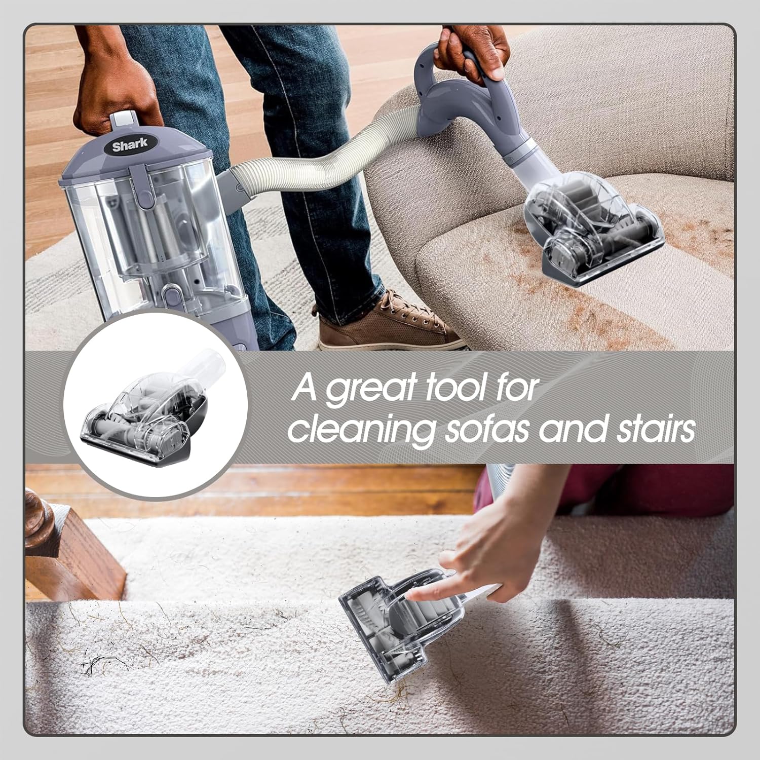 Shark Pet Hair Power Brush Tool - Upgraded Vacuum Attachment for Navigator Lift-Away NV360/NV350/NV352/NV356E/NV370/NV22L | Gray