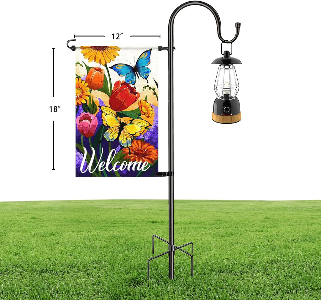 Skiennix 48" Heavy Duty Garden Flag Stand - Rust-Resistant Steel for 12x18 Yard Flags & More