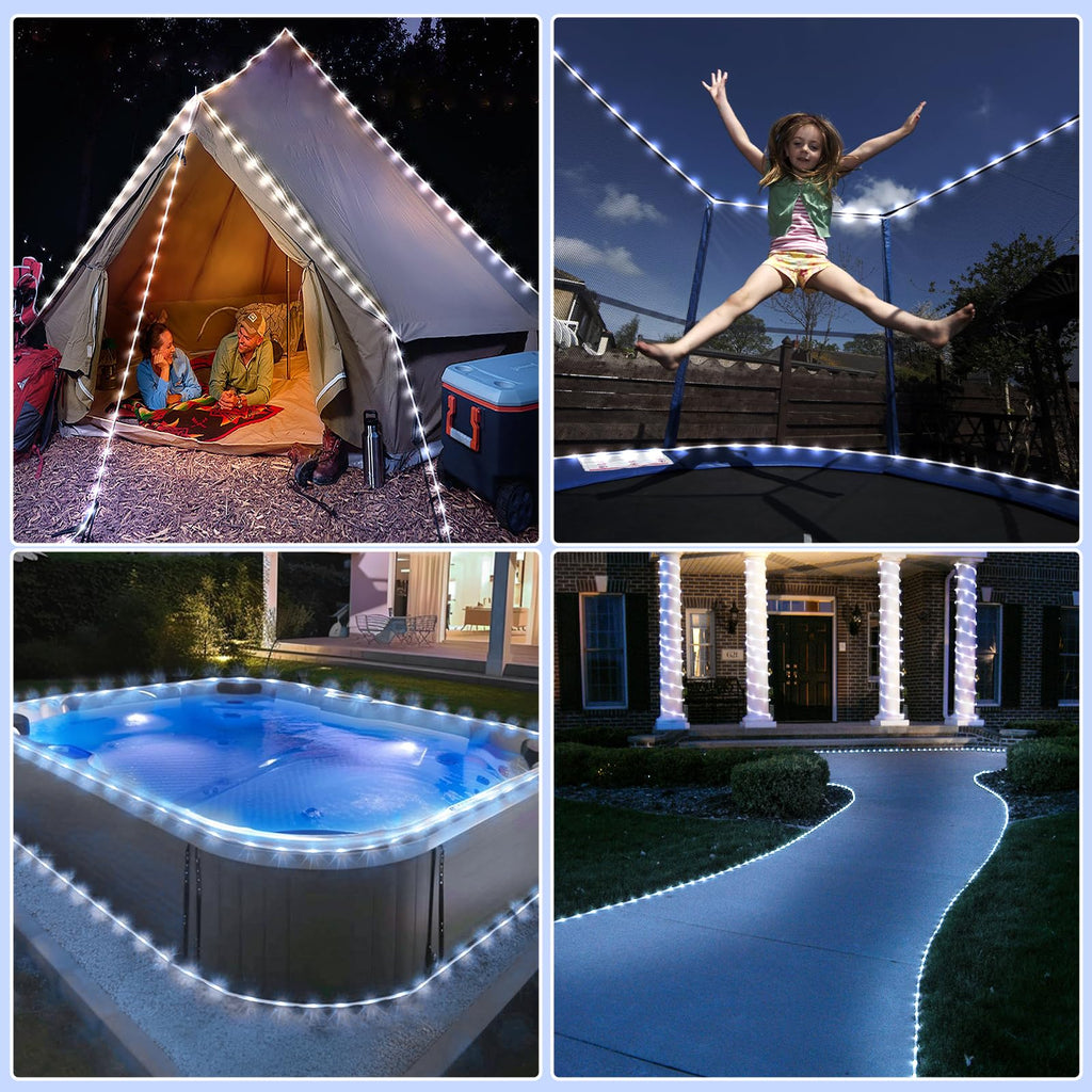 Solar Rope Lights, 33FT 135 LED Solar String Lights Outdoor, Waterproof Solar Powered Fairy Lights with 8 Lighting Modes for House Pool Trampoline Backyard Patio Tree Party Decorations, Cool White
