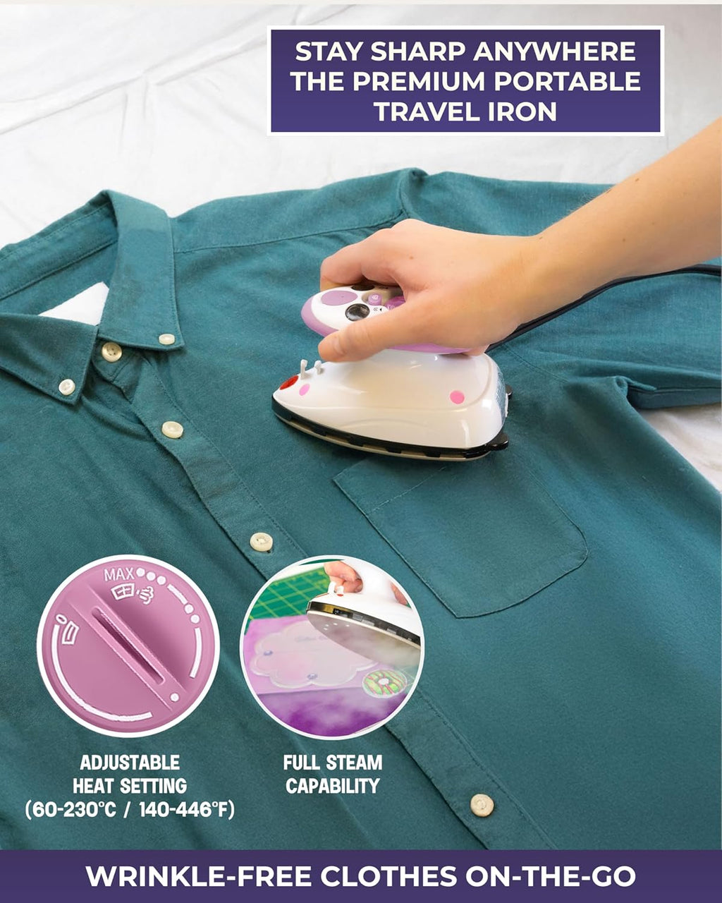 Quilted Bear Mini Steam Iron - Lightweight Travel Iron for Effortless Quilting & Wrinkle-Free Clothes | Pink