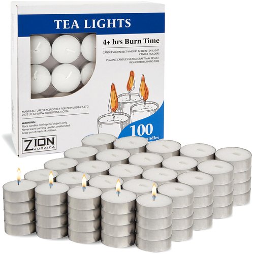 Zion Judaica Premium Unscented Tealight Candles Set Smokeless Multi-Pack Tea Candles Dripless Clean Burning Tea Lights Long Lasting Candlelight for Home Décor Religious Ceremonies (4 Hour, 100, Count)