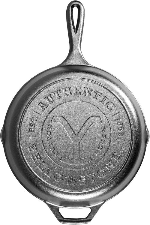 Lodge Pre-Seasoned Cast Iron Skillet - Yellowstone Stamped Design with Teardrop Handle - 10.25 Inch
