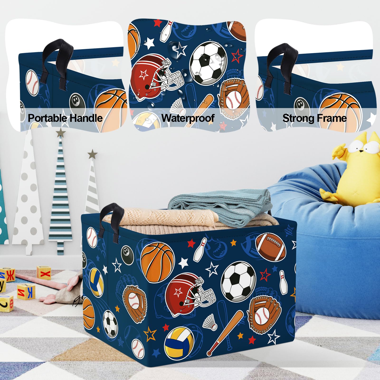Clastyle Cartoon Sport Ball Laundry Basket Kids Clothes Book Storage Basket Gift Toy Box for Bedroom Decor,Football,40x30x30 cm