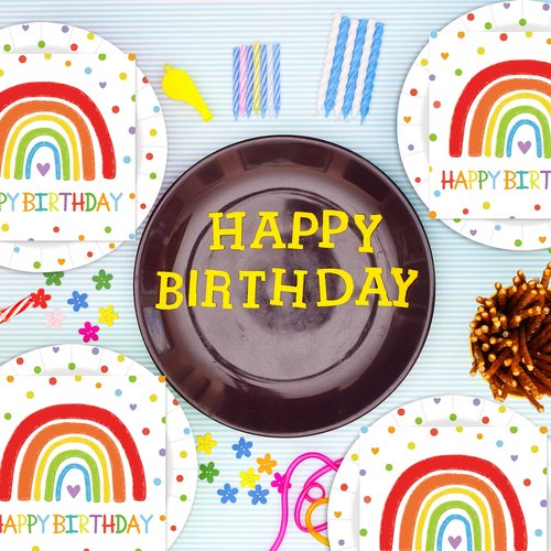 LDFDRT 40 Pcs Happy Birthday Party Dinner Dessert Plates and Napkins Sets 9" Paper Plates and 6.5" Napkins Party Supplies Tableware Decoration For Birthday Picnic