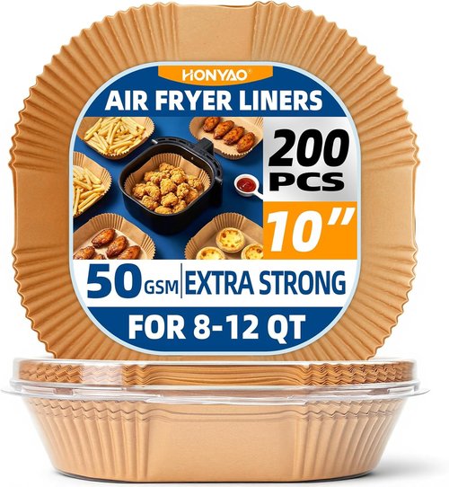 HONYAO Air Fryer Paper Liners - 10 Inch XXXL, 200 Thick Disposable Liners for 8-12 Qt Air Fryers