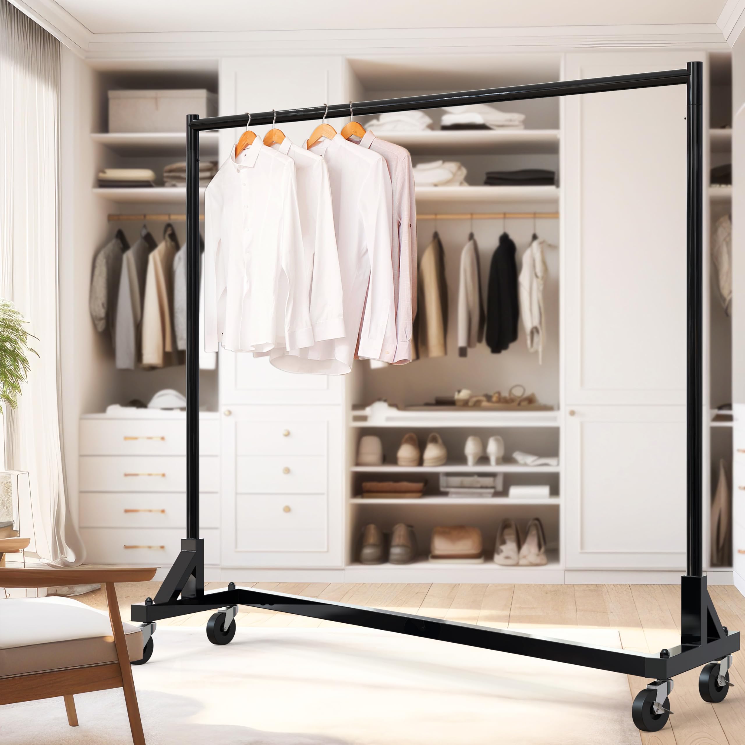 Simple Houseware Industrial Grade Z-Base Garment Rack, 500lb Load with 63 Inches Extra Long Bar, Black