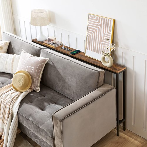 MAHANCRIS Skinny Console Table with Power Outlets, 55.1" Narrow Sofa Table, Behind Couch Table with Charging Station, Sofa Hallway Table for Plants, Living Room CTHR145E01