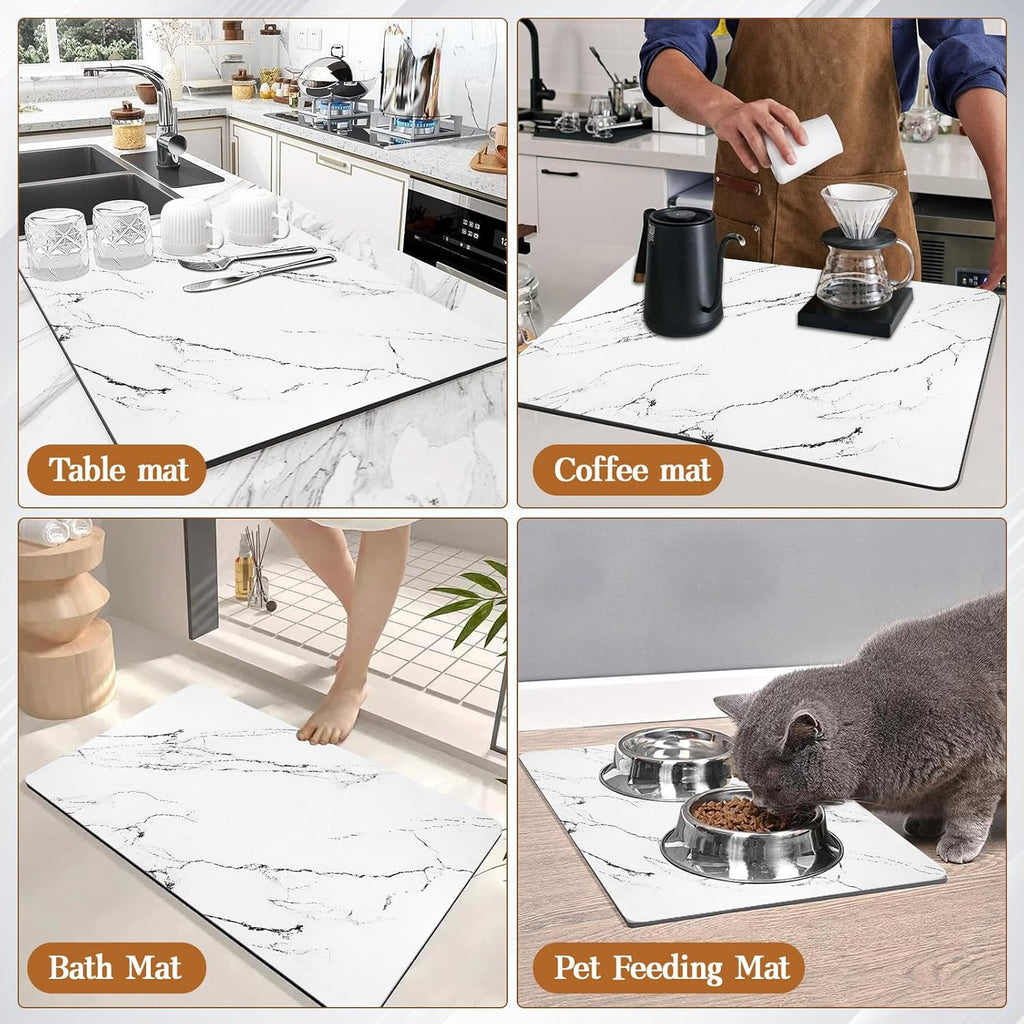 Skiennix White Dish Drying Mat - 24"x16" Absorbent & Heat Resistant with Non-Slip Backing