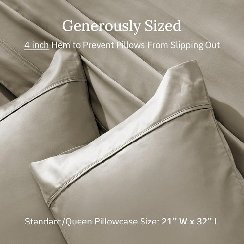 California Design Den Queen Size Pillowcase Set - 400 Thread Count, 100% Cotton Sateen, Soft & Breathable - Taupe