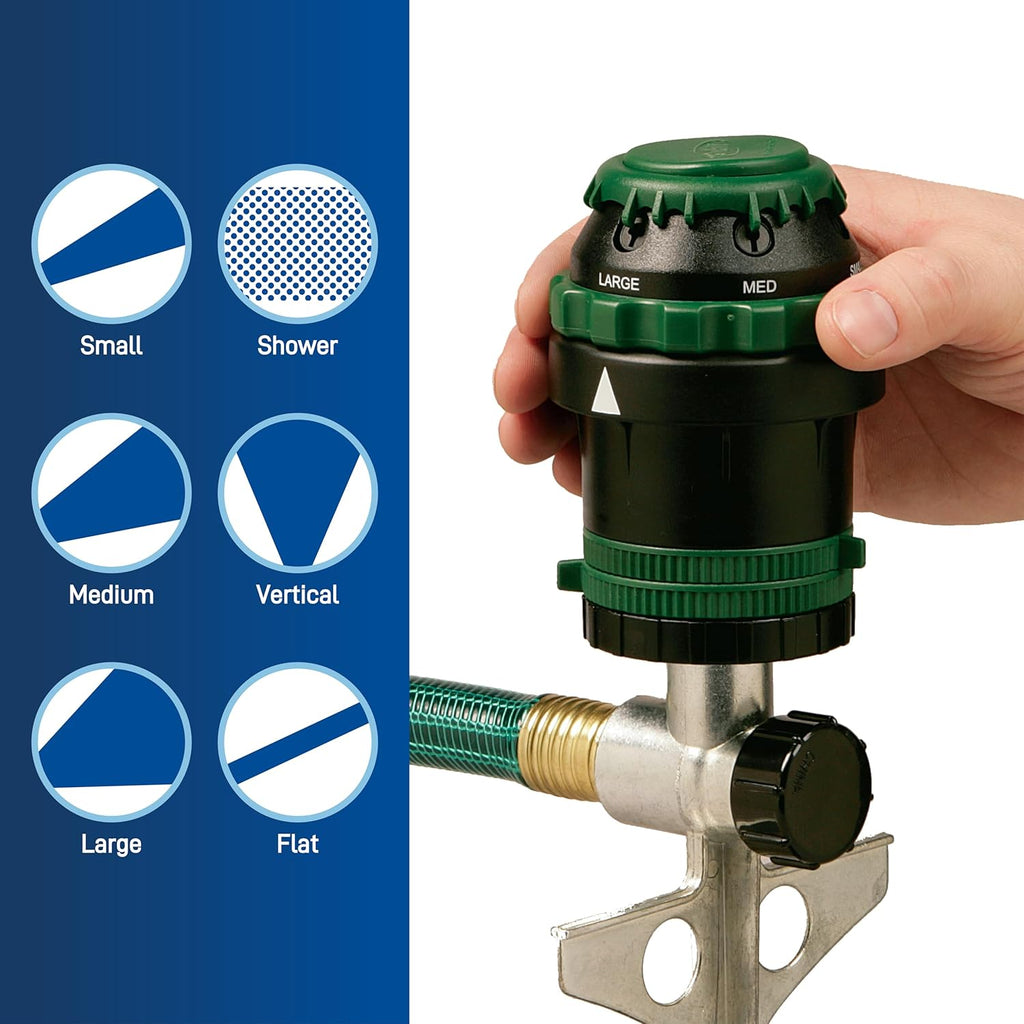 Orbit H2O-Six Gear-Drive Sprinkler - Customizable Lawn Watering Coverage | Durable Metal T-Spike, Multi-Pattern Rotating Head