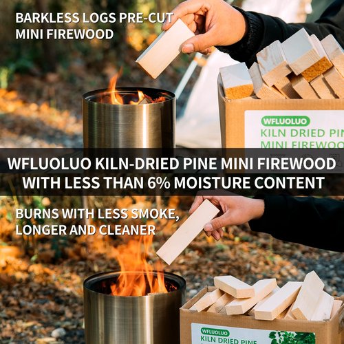 WFLUOLUO Pre-Cut 5'' Lengths Mini Firewood,Pine Kiln Dried Firewood,Small Barkless Kindling Logs,Fire Pit Accessories Prefect for Solo Stove Mesa XL, Tabletop Firepit,Mesa Fire Sticks Wood,4Lbs