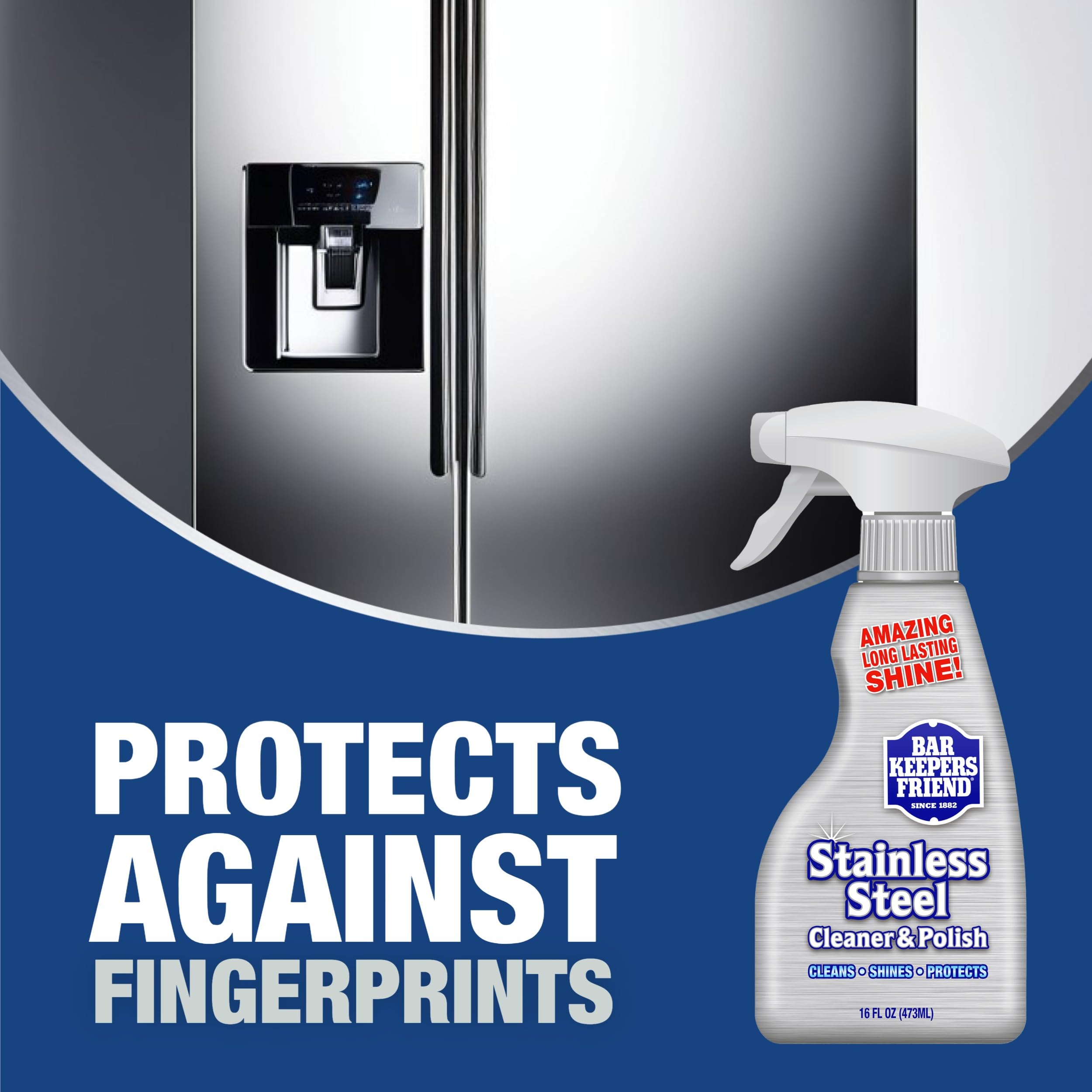 Bar Keepers Friend Stainless Steel Cleaner and Polish Spray (16 oz) Plus 1 Microfiber Cleaning Cloth, 2pc Cleaning Kit to Remove Oily Fingerprints, Grime and Food Debris without Dulling Surfaces