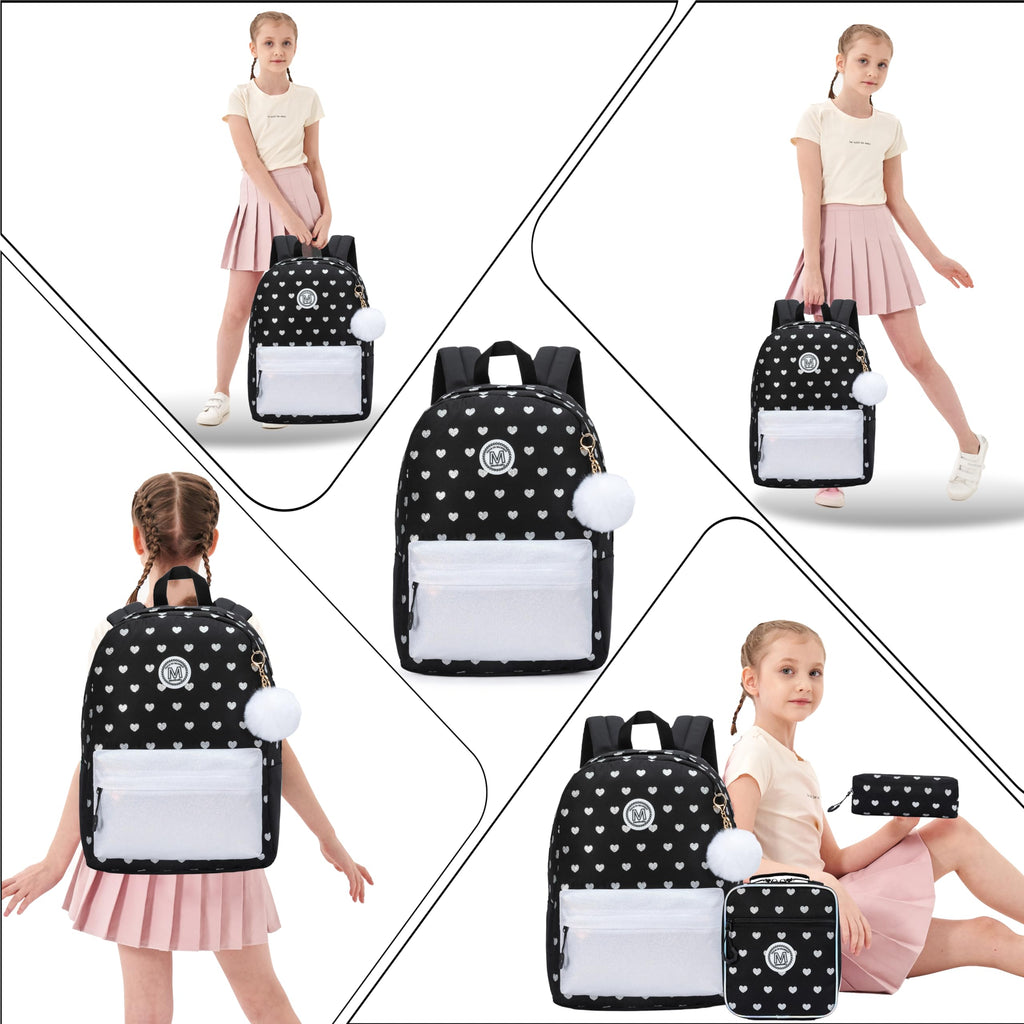 ZBAOGTW Backpack for School Girls Backpack for Girls Travel Backpacks Black Laptop Backpacks Schoolbags for Kids Backpacks Ages 8-10 with Lunch Box Pencil Case Sets for Elementary High School Girl
