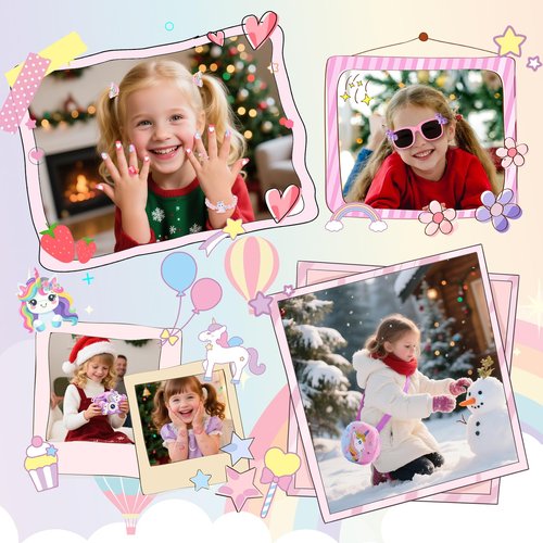 Advent Calendar for Girls 2025, Christmas Advent Calendar, 24 Days Unicorn Countdown Calendar Unique, Christmas Gifts for Girls with Kids Camera, Necklace, Bracelets, Jump Rope, Hair Clips, Glasses, Rings, Bag