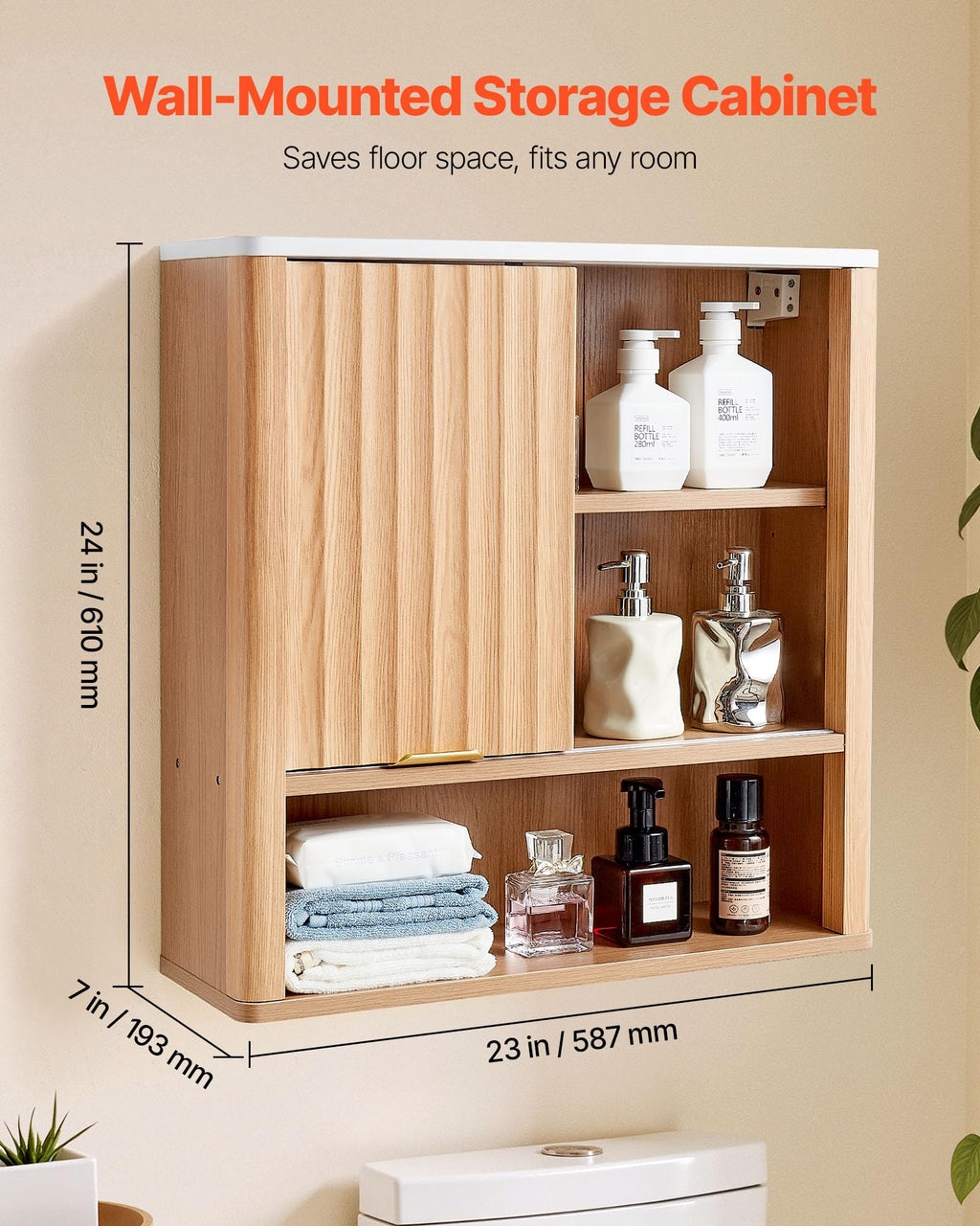 VEVOR Bathroom Wall Cabinet, with Door and Adjustable Shelf, Over The Toilet Storage Medicine Cabinet Wall Mounted, Hanging Organizer with Shelves and Open Partition for Laundry Room Kitchen Restroom