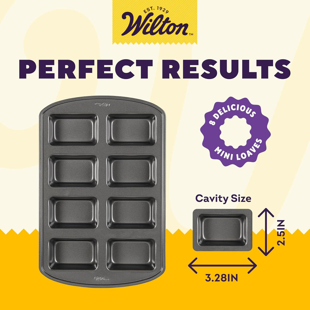 Wilton Gold Non-Stick Bakeware Mini Loaf Pan - Perfect for Banana Breads & Cakes - 15 x 10 x 1.6 Inch, 8 Cavity