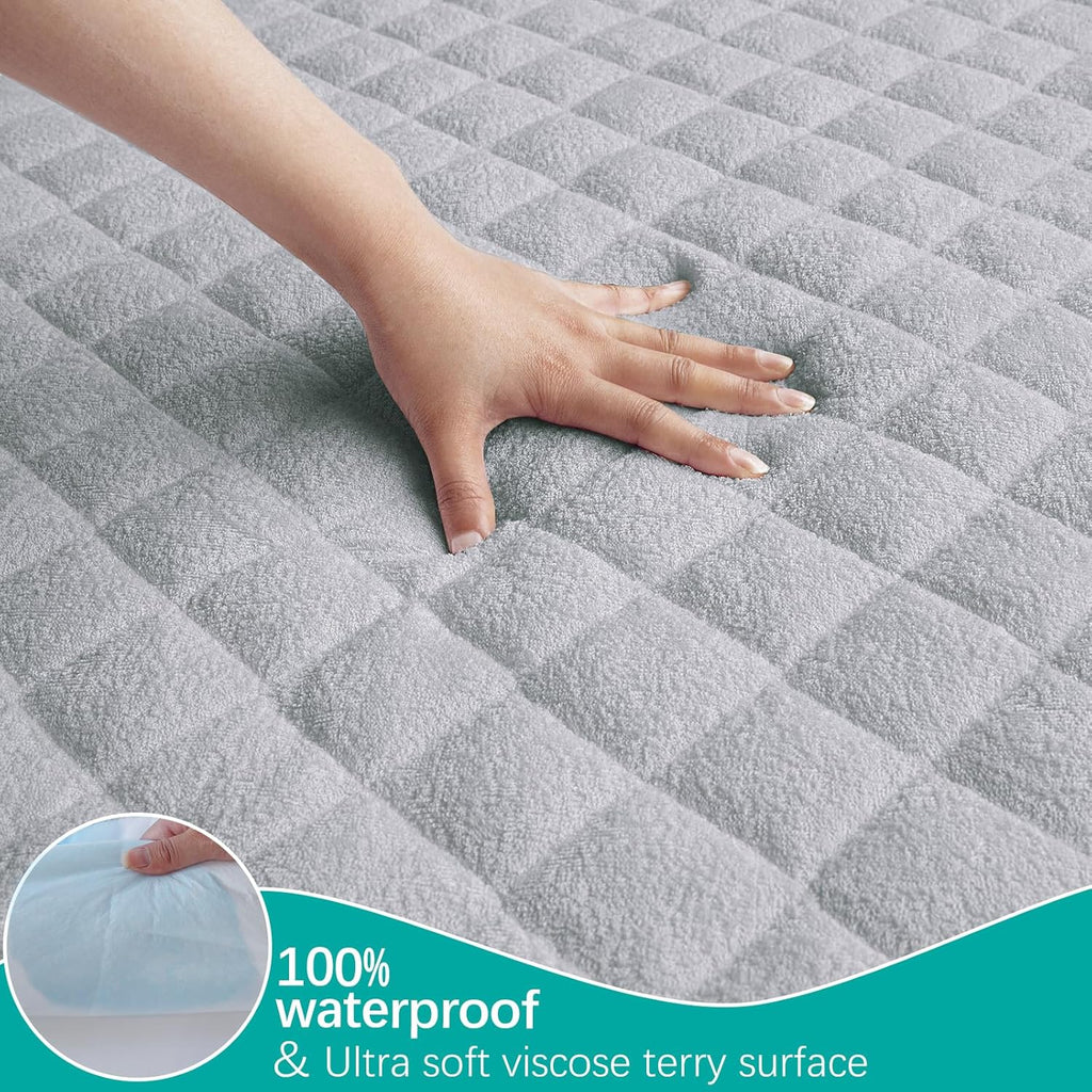 Skiennix Waterproof Crib Mattress Protector - Ultra Soft Viscose Terry, Fitted Design, Grey
