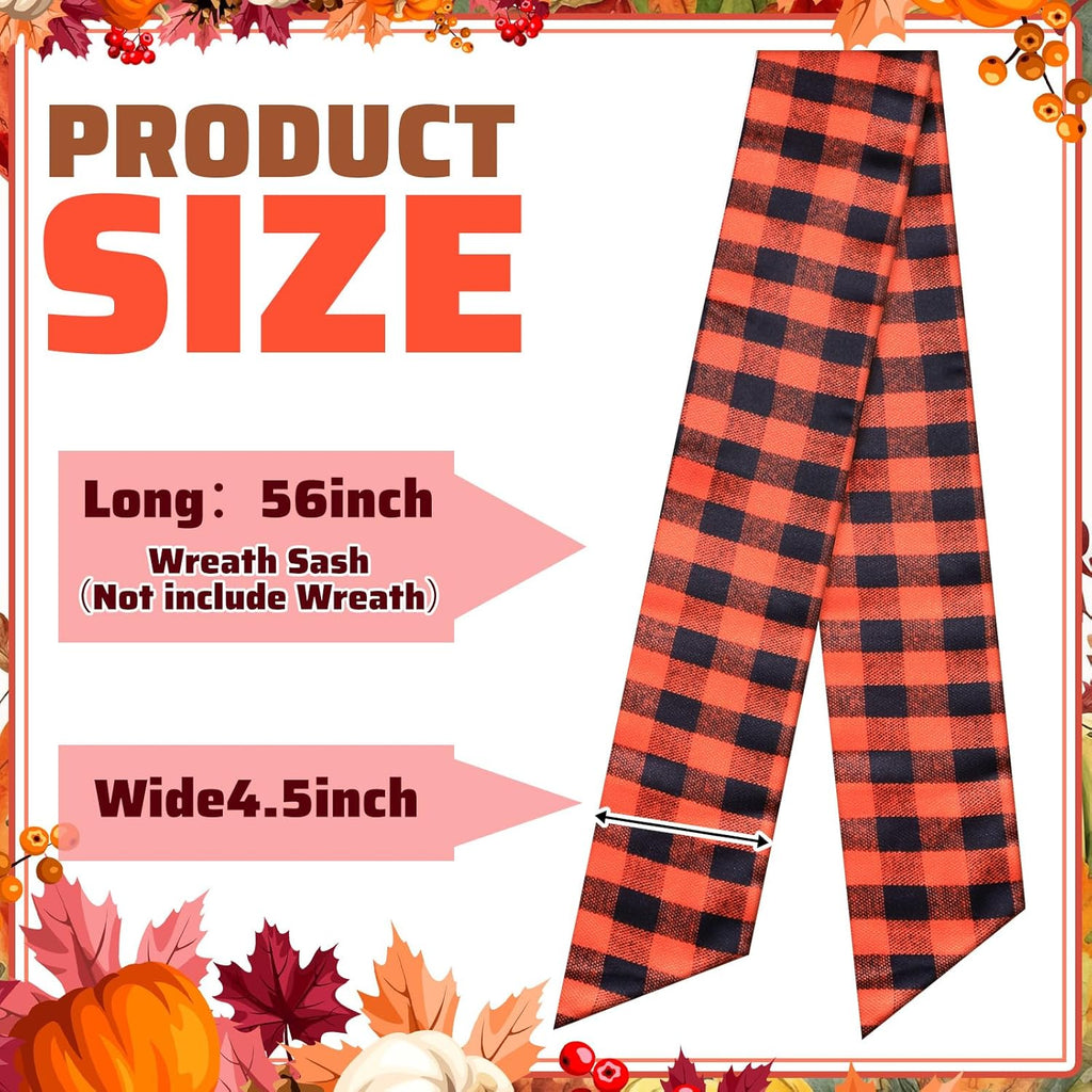 Regine Switzerland Wreath Sash - Satin Blank Sashes for Embroidery | Indoor/Outdoor Decor (Orange, Black, Fall Plaid)