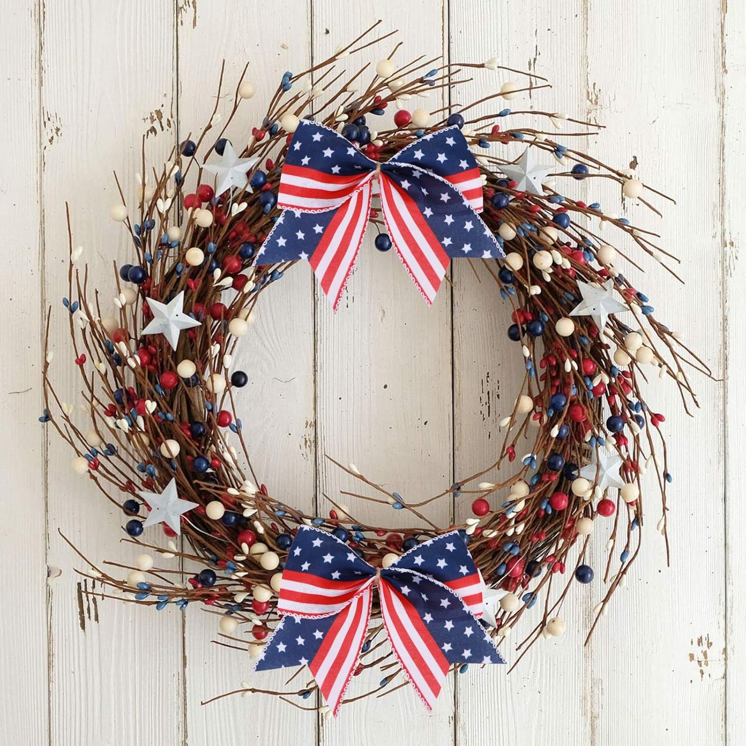 Meseey Patriotic Bow Set - 12 Pcs 6-Inch American Flag Bows for 4th of July Decor & Gift Wrapping