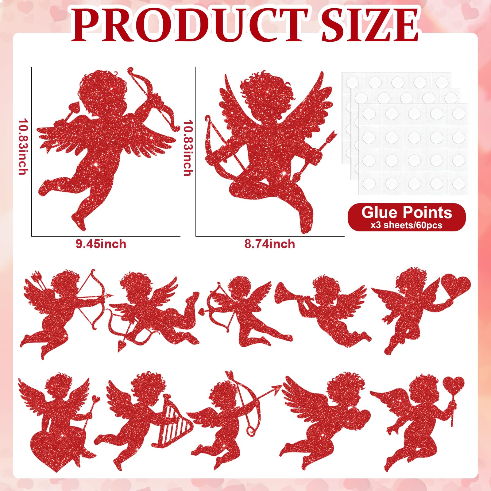 12Pcs Large Valentine's Day Cutouts Glitter Cupid Paper Cutout Giant Cupid Shaped Bulletin Board Decorations for DIY Craft Art School Home Party Favor