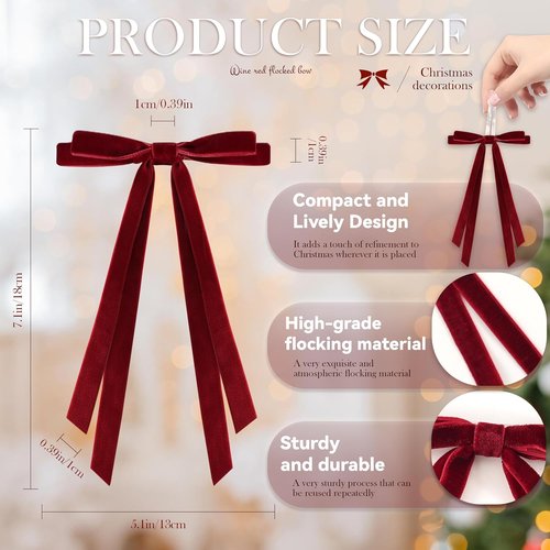 24 Pcs Burgundy Velvet Christmas Bows by [Brand Name] - Pre-Tied Vintage Ribbon for Trees, Wreaths & Gifts | 5 x 7 Inch