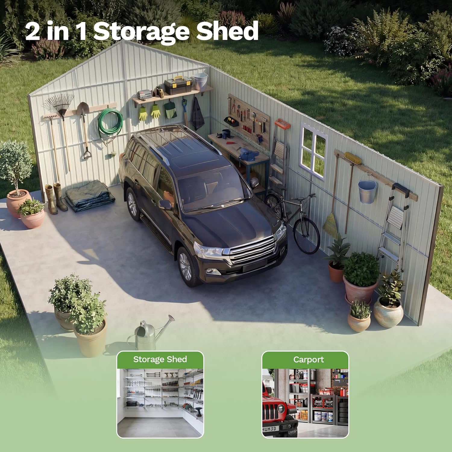 Patiowell 12x20 FT Outdoor Storage Shed - Large Metal Garden Shed with Lockable Doors & Vents | Waterproof Black Design