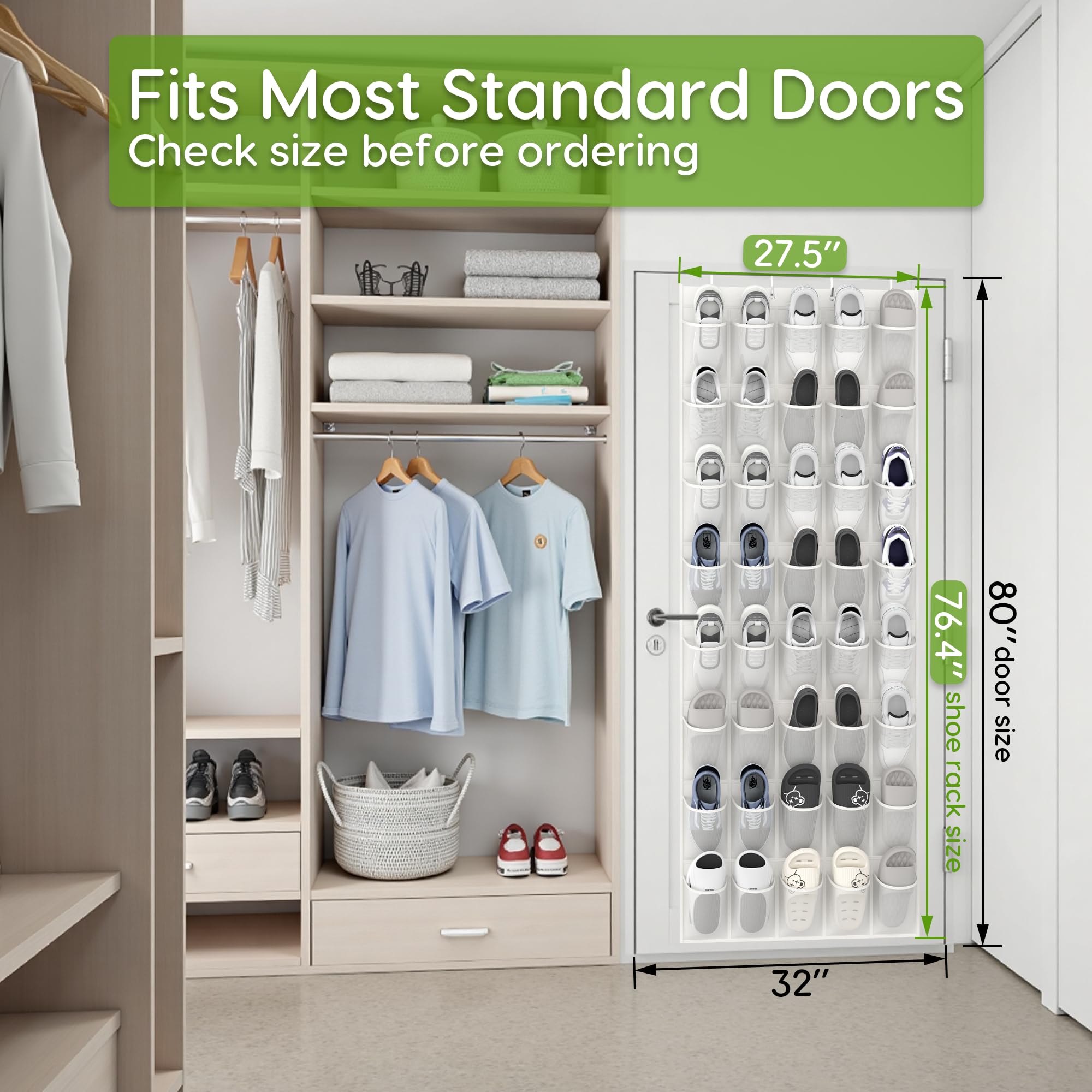 Unjumbly Over the Door Shoe Organizer with 40 Large Breathable Mesh Pockets, Space Saving Shoe Holder, Hanging Shoe Rack for Entryway Bedroom Closet Storage (White, 40 Pockets)