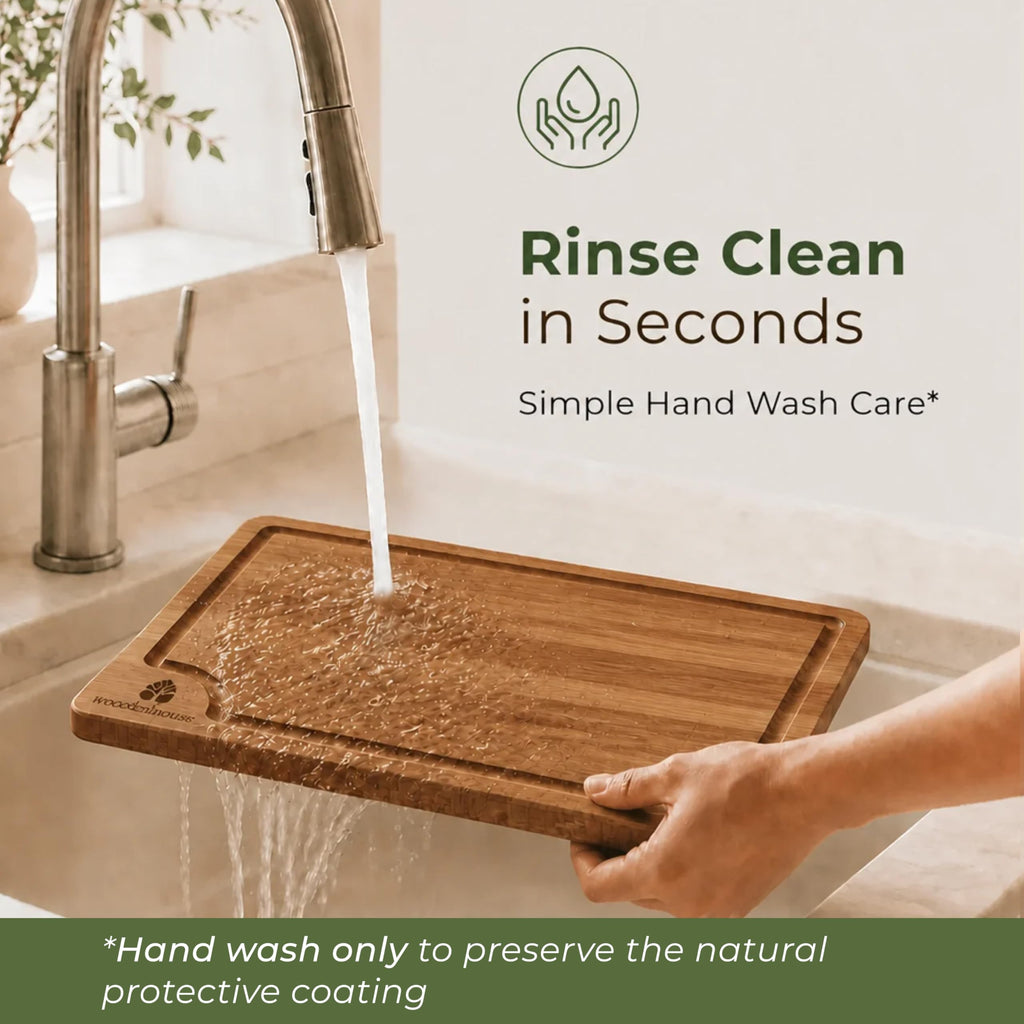 Wooden Cutting Board Set of 3 - Thick & Durable Bamboo Wood Cutting Boards for Kitchen - with Deep Juice Grooves & Built-In Handles - Large Surface, Easy to Clean - for Meat, Vegetables and Fruits