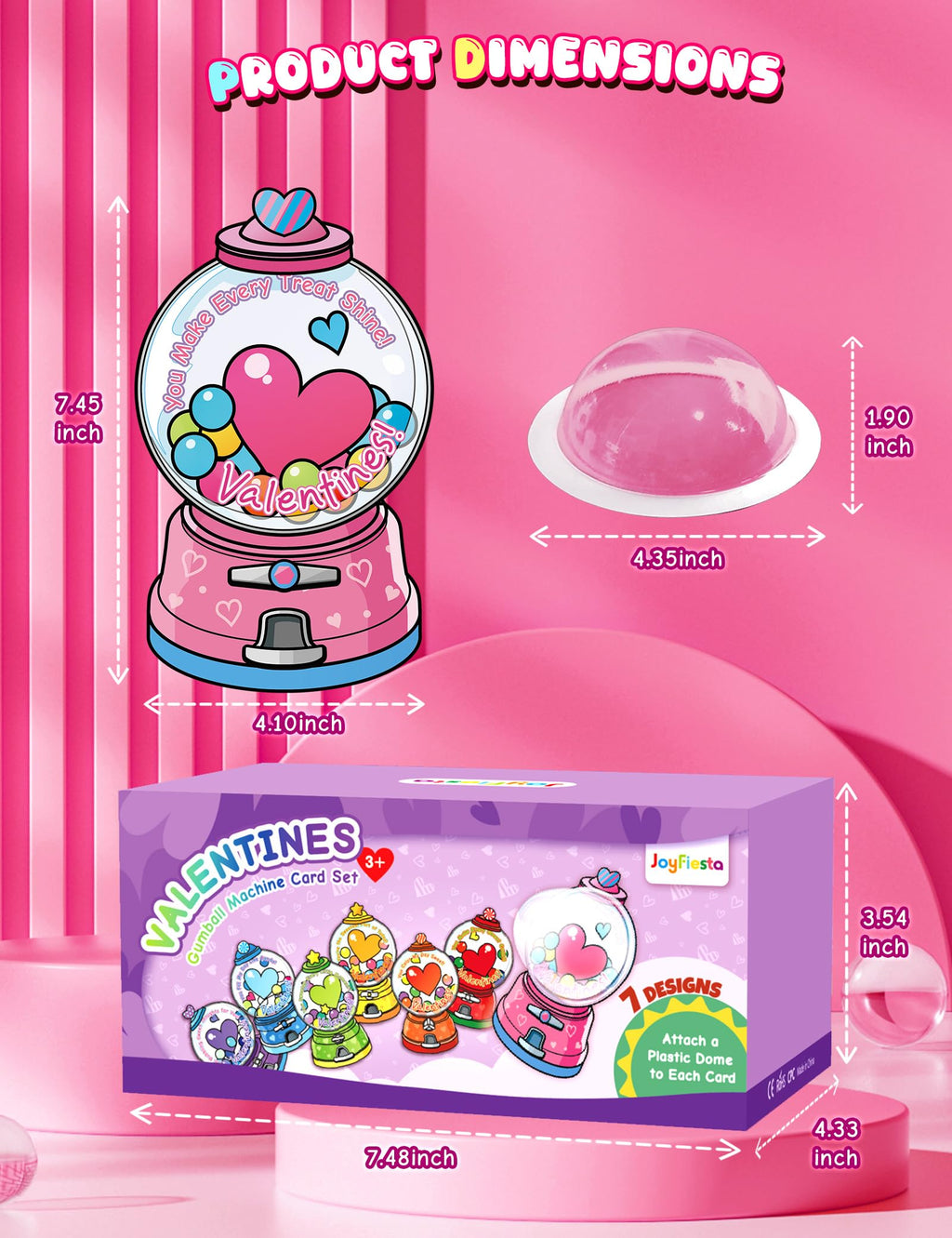 56 PCS Gumball Machine Valentines Candy Card Set, DIY Valentine Cards with Plastic Domes, Valentines for Kids Party Favor, Valentine School Classroom Exchange Prizes for Girls Boys（No Snacks Inside）