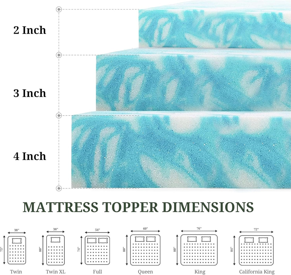 Skiennix Memory Foam Mattress Topper - 3 Inch Gel Infused Pressure Relief Pad for Twin Beds