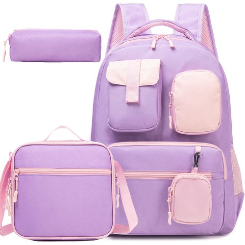 ZBAOGTW Girls Backpack with Lunch Box Backpacks for Girls 8-10 Backpack for School Purple Bookbag for School Kids Elementary Kids Backpack for School Backpack Travel Bag