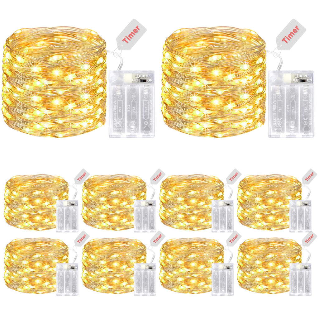 kolpop 10 Pack Fairy Lights Battery Operated with Timer, 16FT 50LED Mini String Light Battery Powered, Warm White Tiny Christmas Lights for Indoor Wedding Decorations