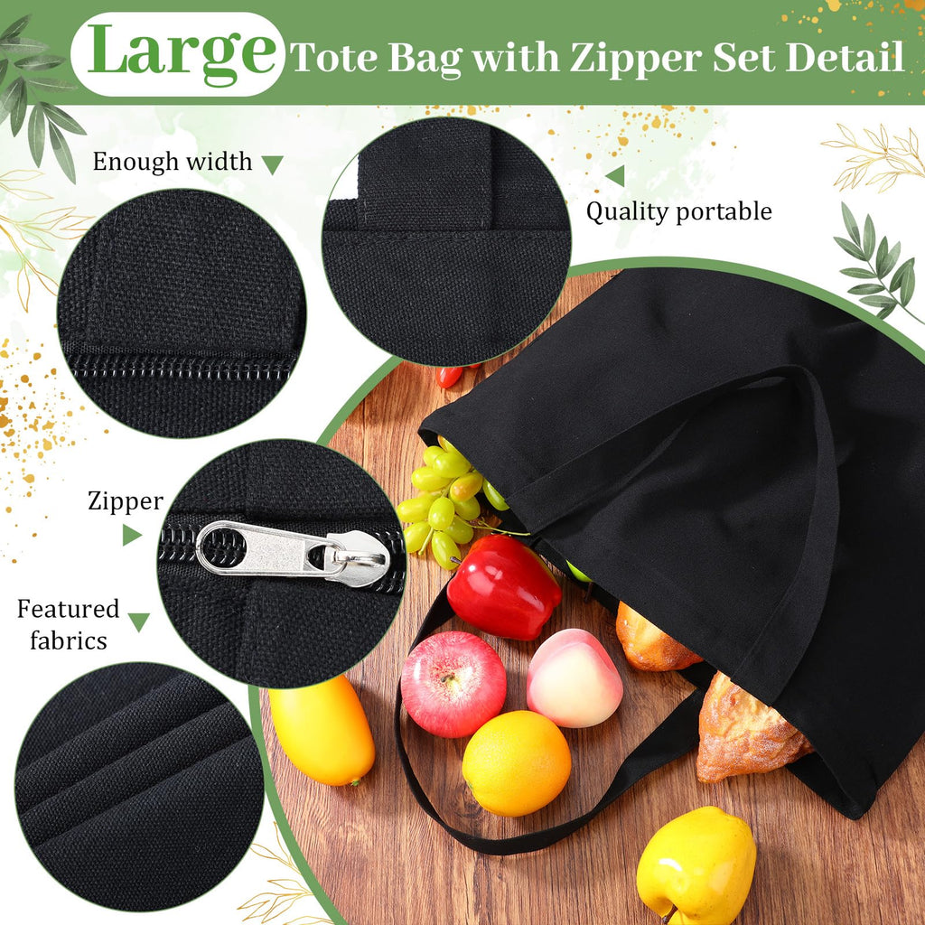 Silkfly 20 Pcs Extra Large Canvas Tote Bags Bulk 19.7x15.8'' Blank Cotton Canvas Bag with Zipper Handles Reusable Plain Grocery Makeup Handbag for DIY (Black)