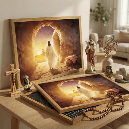 KYSNGMT Jesus Resurrection Wall Art - He Is Risen Canvas Print | Framed Easter Decor for Home & Church