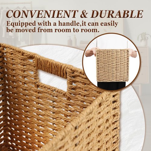 2 Pack 11x11x11 Storage Cubes, 11 inch Cube Storage Bins, Woven Baskets with Handle & No Lid, Square Wicker Baskets for Organizing, Large Collapsible Foldable Basket for Shelf Bedroom Living Room