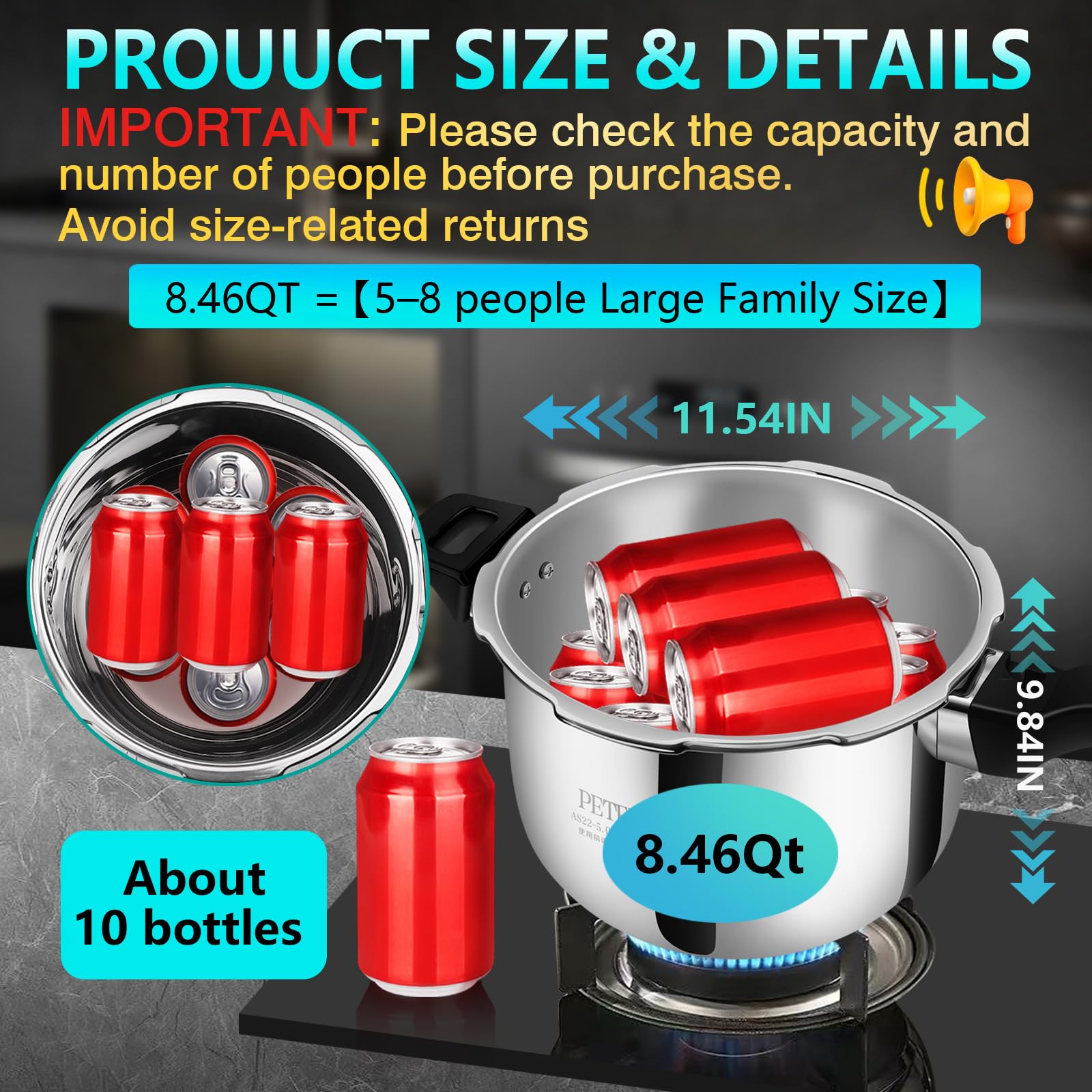 Premium 8.46 Quart Stainless Steel Pressure Cooker, Quality Crafted Kitchen Cookware, Professional Performance, Durable Design for Daily Family Cooking