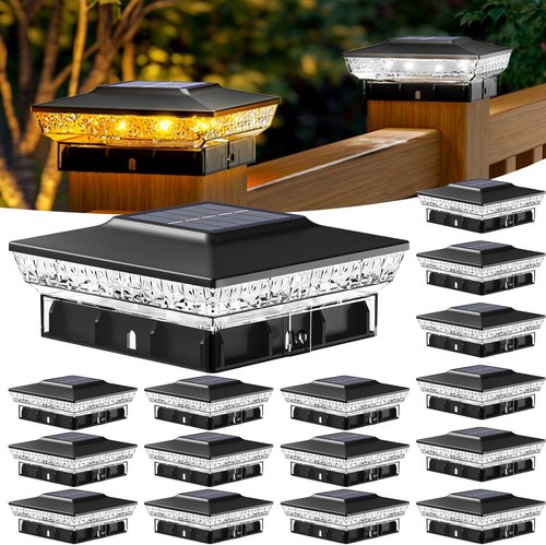 Btfarm Solar Post Cap Lights - 16 Pack Waterproof LED Outdoor Lighting for 4x4 & 3.5x3.5 Posts