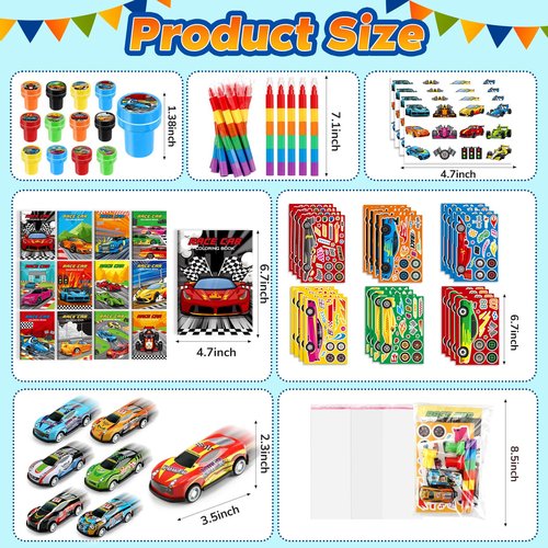BenLouis 84Pcs Race Car Party Favors Racing Theme Coloring Books Crayons Sticker Set Bulk for Kids Fast Racecar Wheels Birthday Goodie Bag Stuffer Classroom Gifts Rewards Craft Pinata Fillers