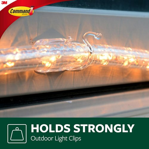 Command Outdoor Rope Light Clips - 12 Hooks & 16 Damage-Free Strips for Holiday Decor | Weather-Resistant Wall Clips