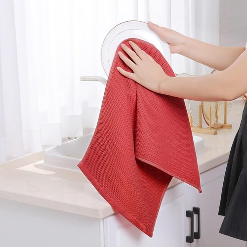 Homaxy 100% Cotton Waffle Weave Dish Towels - Ultra Soft & Absorbent | 13 x 28 Inches, 8-Pack, Brick Red