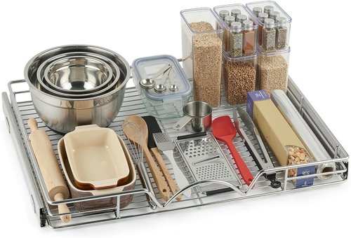 HOLDN’ STORAGE Pull Out Cabinet Organizer - Heavy Duty Caddy with Lifetime Warranty | 30”W x 21”D, Chrome Finish