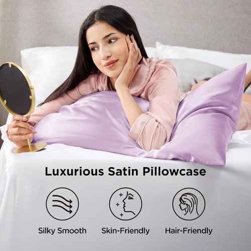 Bedsure King Size Satin Pillowcase Set - Lavender Silky Pillow Cases for Hair & Skin, 20x36 Inches, 2-Pack
