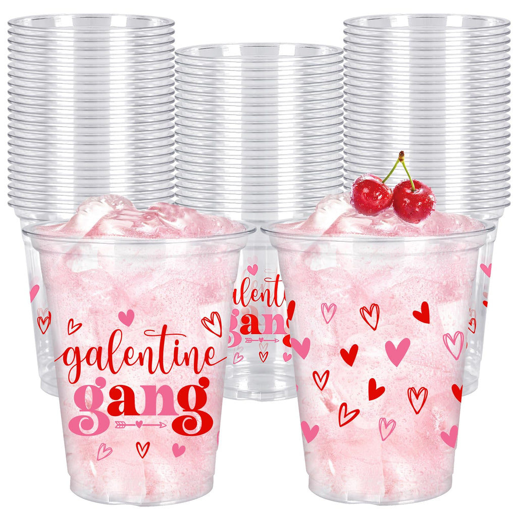 Whaline 50 Pcs 12 Oz Galentines Day Disposable Cup Plastic Party Cup Galentines Gang Heart Clear Glasses for Girls Ladies Valentine's Day Party Coffee Juice Drink Supplies Decorations