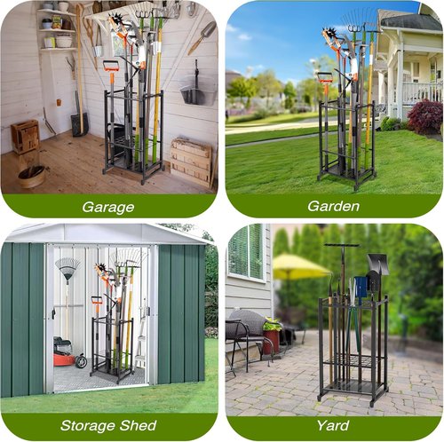 Garden Tool Organizer - Heavy Duty Steel Rack for Up to 35 Long-Handled Tools | Black