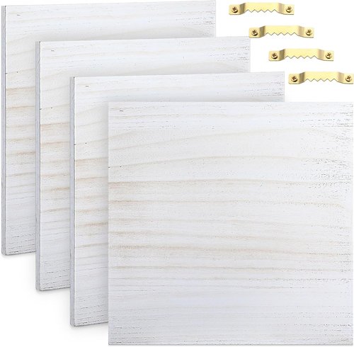 DoubleFill Wooden Craft Signs - 4 Pcs Washed Blank 12x12 Inch Rustic Plaques for DIY Projects | White